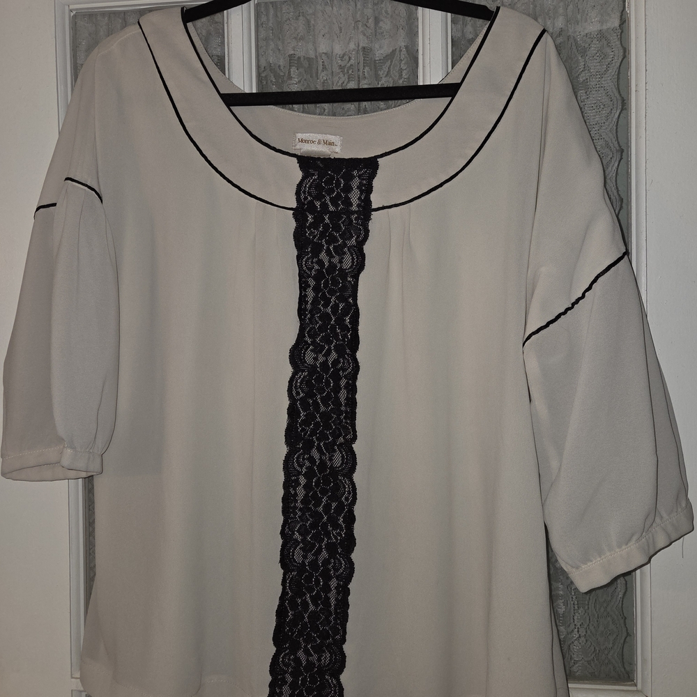 Elegant Cream and Black Lace Women's Top